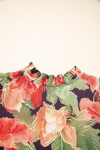 Women's Ruffled V-Neck Floral Babydoll Dress in Sage and Terracotta