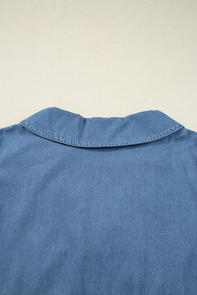 Chic Women's Blue Denim Peplum Top with Flattering Fit for Effortless Casual Style and Everyday Comfort