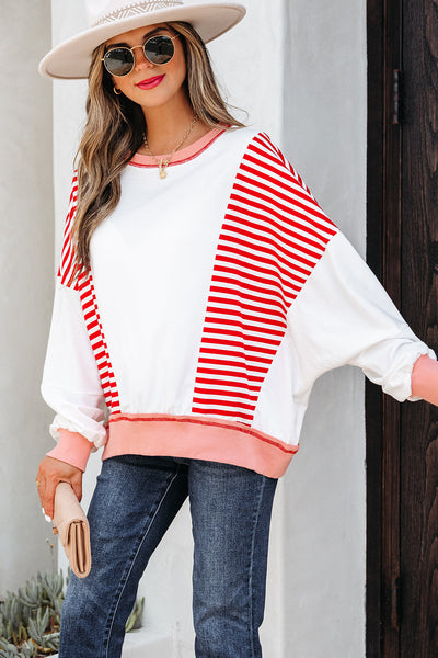 Women's Cozy Women's Stripe Patchwork Sweatshirt - Trendy Casual Style in Vibrant Colors for Everyday Comfort and Fashion
