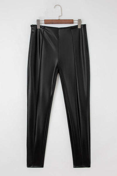 Chic Women's High-Waisted Black Faux Leather Leggings - Stylish, Comfortable Fit for Day or Night Wear