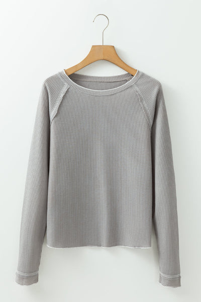 Cozy Fit Textured Knit Long Sleeve Top for Women - Stylish Layering Essential for Casual Outings in Soft Fabric
