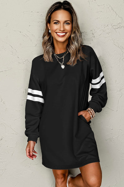 cozy women's black sweatshirt dress - long sleeve, relaxed fit for effortless casual style and everyday comfort with practical styling and dependable