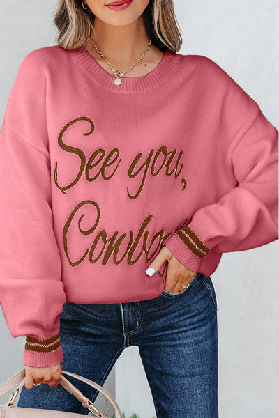 Boho-Chic Women's Western Graphic Sweater - Cozy Knit Top in Earthy Tones for Trendy Everyday Casual Style