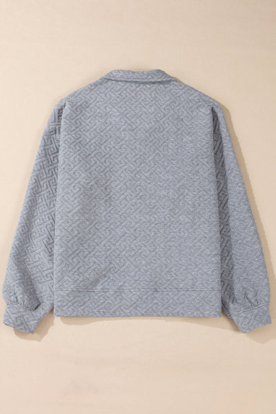 Cozy Women's Gray Textured Half-Zip Sweatshirt with Collared Neckline - Chic Casual Layering Essential for Everyday Wear