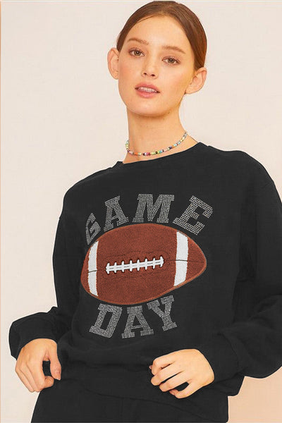 Women's Black Rugby Graphic Pullover & Shorts Set - Casual Athletic Outfit for Game Day Sports Fans