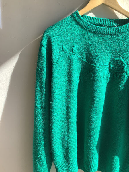 Vintage 90s Kelly Green Textured Knit Sweater