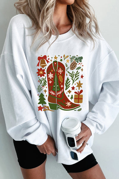 Women's Western Christmas Boot Fleece Sweatshirt