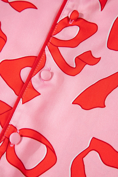 Cozy Women's Pink Bow Print Long Sleeve Pajama Set - Stylish 2-Piece Sleepwear for Comfortable Nights