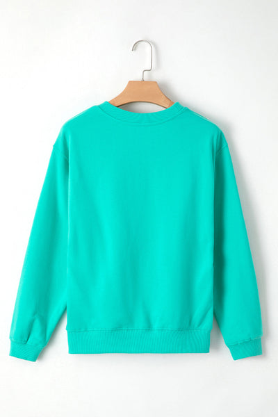 Cozy Women's Aruba Blue Fleece-Lined Drop Shoulder Sweatshirt - Stylish Terry Pullover for Casual Comfort