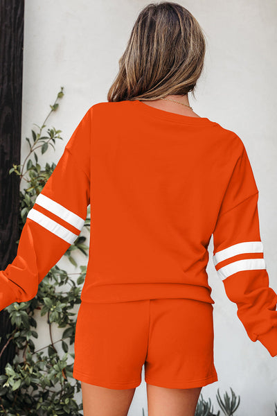 Cozy Women's Varsity Sweatshirt and Shorts Set - Trendy Athletic Outfit for Comfortable Everyday Style in Vibrant Colors