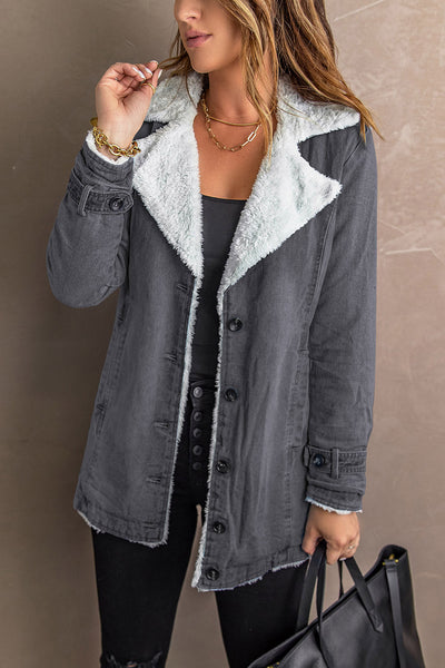 Denim Jacket with Contrast Sherpa Lining