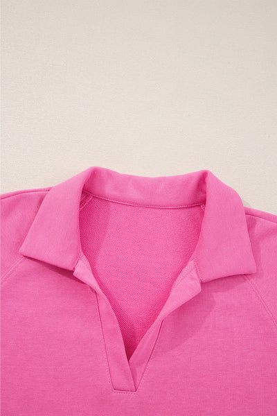 Women's V-Neck Polo Sweatpant Set in Sachet Pink Cotton Blend