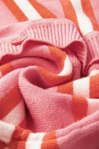Women's Striped Pink Viscose Blend Drop Shoulder Cardigan
