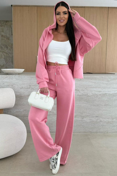 Cozy Women's Pink Zip-Up Hoodie and Loose Pants Set Casual Loungewear for Relaxed, Comfortable Days