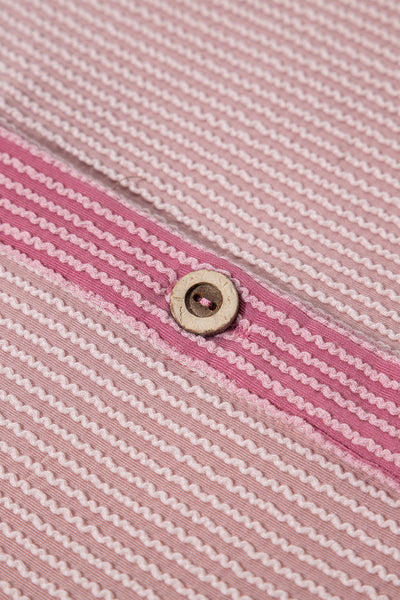 Women's Pink Ribbed Colorblock Henley Pullover with Half-Placket