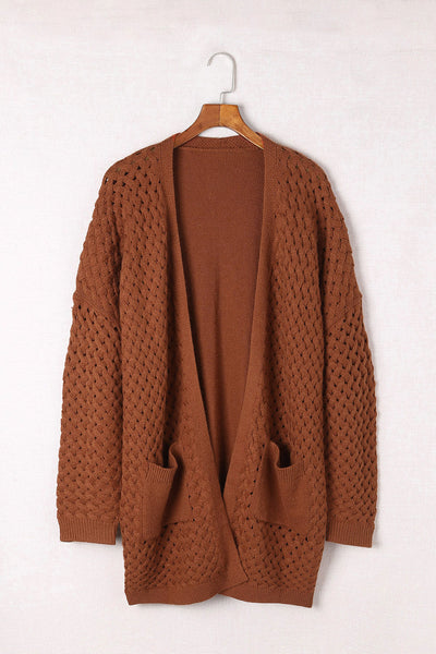 Women's Textured Basket-Weave Open Front Cardigan in Rust