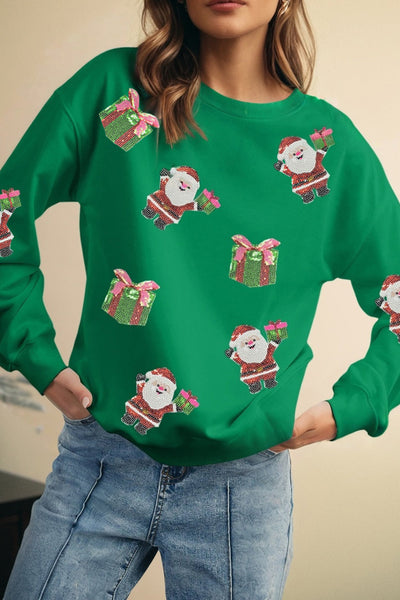 Women's Embellished Santa Graphic Festive Fleece Sweatshirt