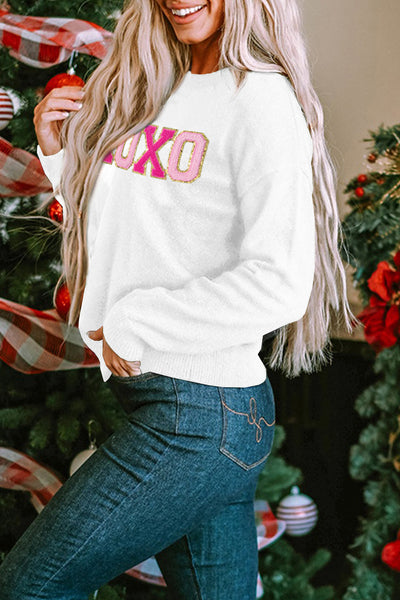 Women's Casual White Glitter Print Sweater with Round Neck - Stylish and Comfortable for Everyday Fashion