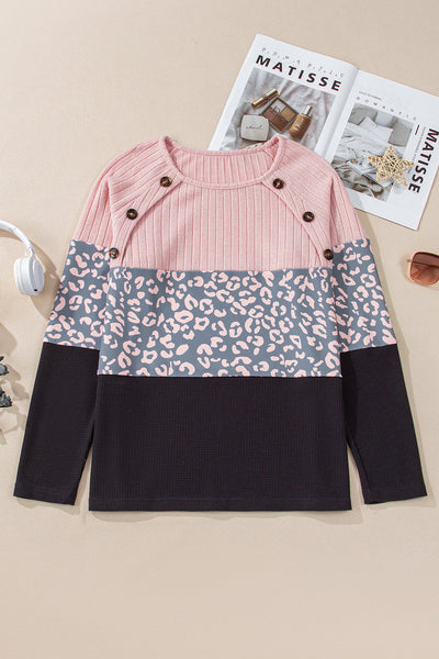 Trendy Women's Pink Cheetah Print Button-Up T-Shirt - Casual Round Neck Top for Everyday Comfort and Style