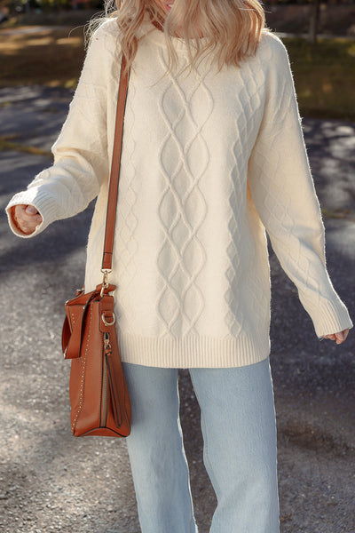 Cozy Beige Drop Shoulder Cable Knit Sweater Tunic for Women Stylish Fall & Winter Essential