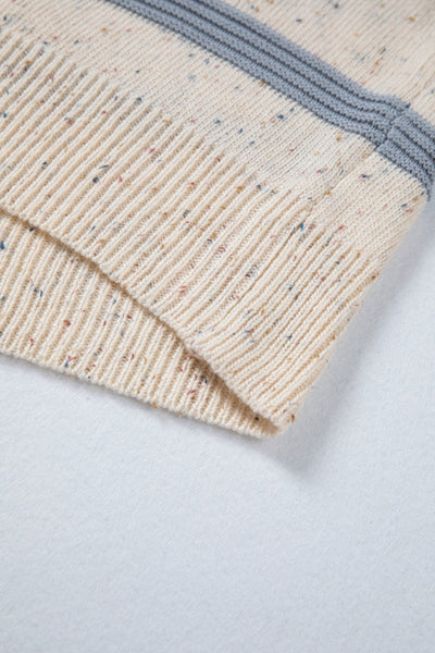 Women's Beige Multi-Stripe Knit Sweater with Wool Blend
