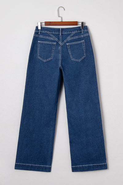 Women's Sail Blue High-Waisted Wide Leg Western Jeans