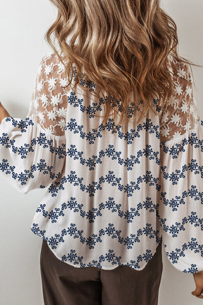 Chic Ivory Lace Patchwork Blouse for Women - Lightweight, Versatile Top for Casual and Dressy Occasions
