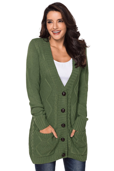Cozy Women's Green Cardigan with Button Closure and Pockets  Stylish Layering Essential for Every Occasion