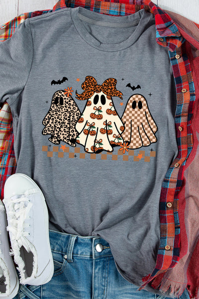 Women's Spooky Trio Ghost Graphic Tee in Charcoal Gray