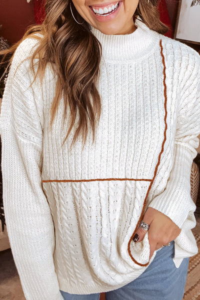 Women's Mixed Stitch High Neck Sweater in Cream and Russet with practical styling and dependable silhouette control.