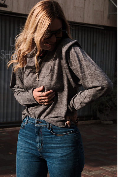 Elegant Women's Gray Faux Two-Piece Long Sleeve Top with Trendy Patchwork for Effortless Everyday Style