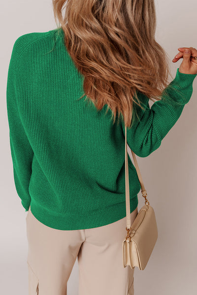 Women's Kelly Green Ribbed Knit Button-Front Cardigan