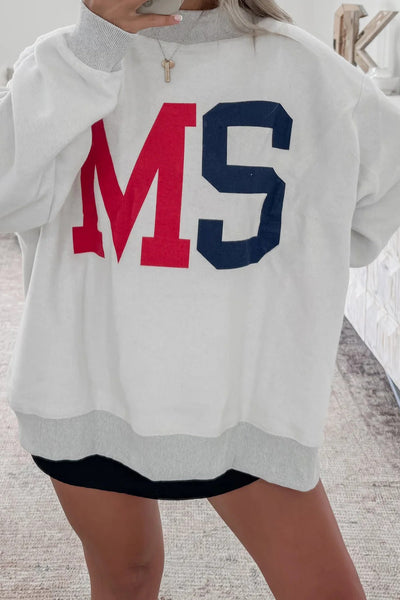 Women's Oversized White Mississippi Graphic Sweatshirt - Casual Comfort for Everyday Style and Relaxed Fit made for easy styling and wardrobe