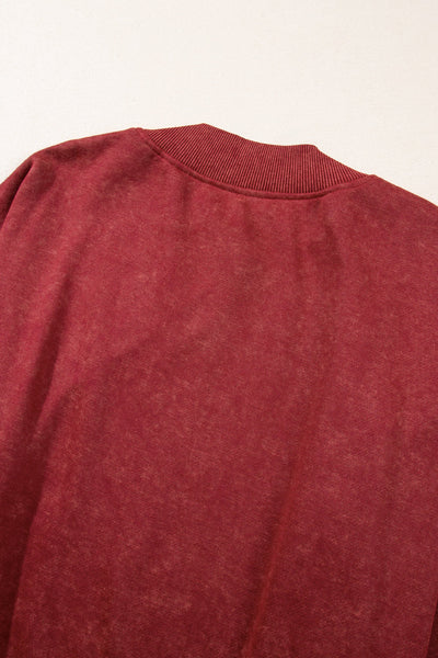 Women's Cozy Red Dahlia Drop Shoulder Crew Neck Sweatshirt - Casual Pullover for Effortless Style and Comfort