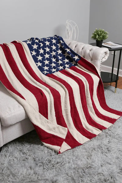 Women's American Flag Sherpa Throw Blanket in Navy and Fiery Red with practical styling and dependable silhouette control.