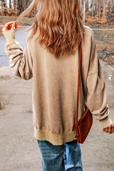 Casual Women's Oversized Khaki Sweatshirt with Drop Shoulders & Ribbed Trim for Effortless Comfort and Chic Style