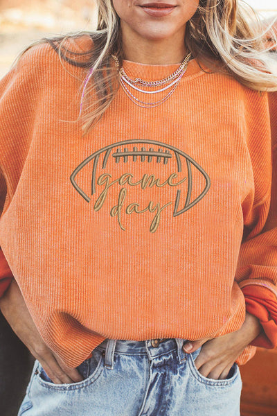 Women's Embroidered Game Day Ribbed Sweatshirt in Burnt Orange