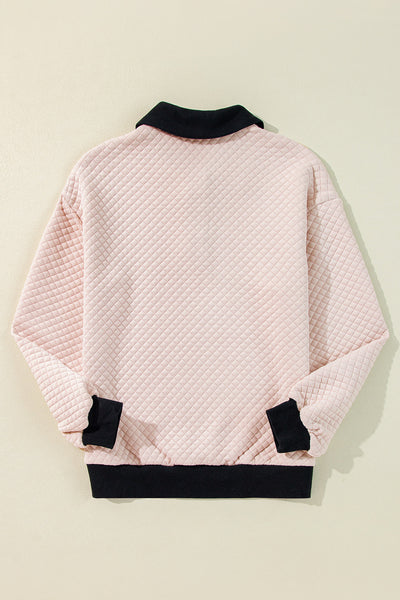 Cozy Women's Oatmeal Colorblock Sweatshirt with Buttoned Collar - Chic Fall Top for Effortless Casual Style