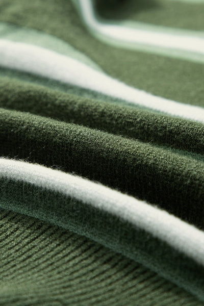 Women's Chic Women's Green Striped Drop Shoulder Cardigan Sweater with Buttons - Cozy Casual Layer for Effortless Style