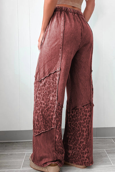 Women's Trendy Loose-Fit Leopard Patchwork Pants in Red Clay - Casual Comfort for Everyday Style