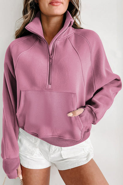 Cozy Women's Phalaenopsis Fleece-Lined Zip-Up Sweatshirt with Stand Collar & Thumbhole Sleeves for Effortless Style