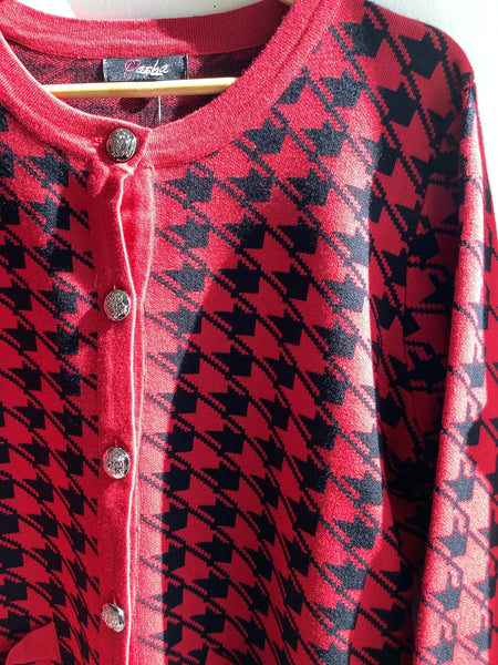 Vintage Red & Black Houndstooth Cardigan