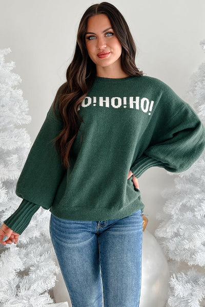 Women's Cozy Blackish Green "Merry Christmas" Drop Shoulder Sweater - Relaxed Fit for Festive Holiday Style