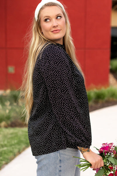 Chic Plus Size Black and White Polka Dot Blouse for Women - Comfortable Short Sleeve Style for Effortless Elegance