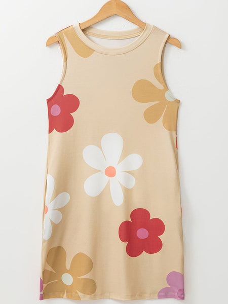 Chic Printed Wave Crew Neck Sleeveless Mini Dress
