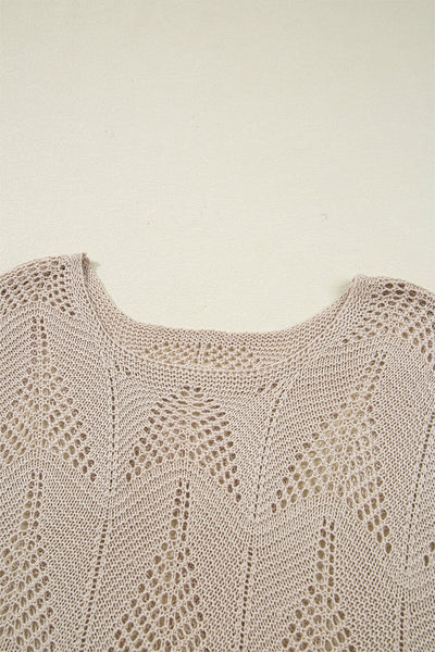 Women's Relaxed Fit Crochet Sweater in Soft Beige - Trendy Hollow Out Knit Top for Spring and Summer Fashion