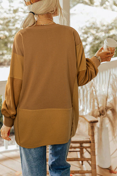 Chic Women's Patchwork Sweatshirt in Rich Textures - Comfy Casual Pullover for Effortless Style and Everyday Comfort