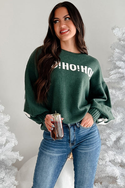 Women's Cozy Blackish Green "Merry Christmas" Drop Shoulder Sweater - Relaxed Fit for Festive Holiday Style