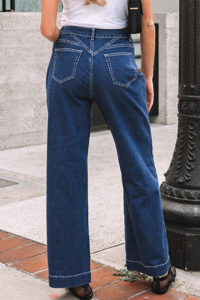 Women's Sail Blue High-Waisted Wide Leg Western Jeans