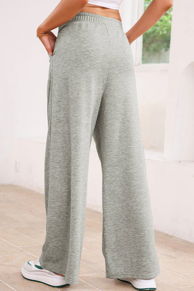 Women's Heather Gray Wide-Leg Cotton Blend Drawstring Sweatpants